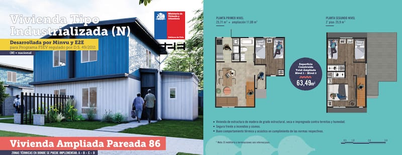 Esta vivienda es de 60 m2 y tiene tres habitaciones.