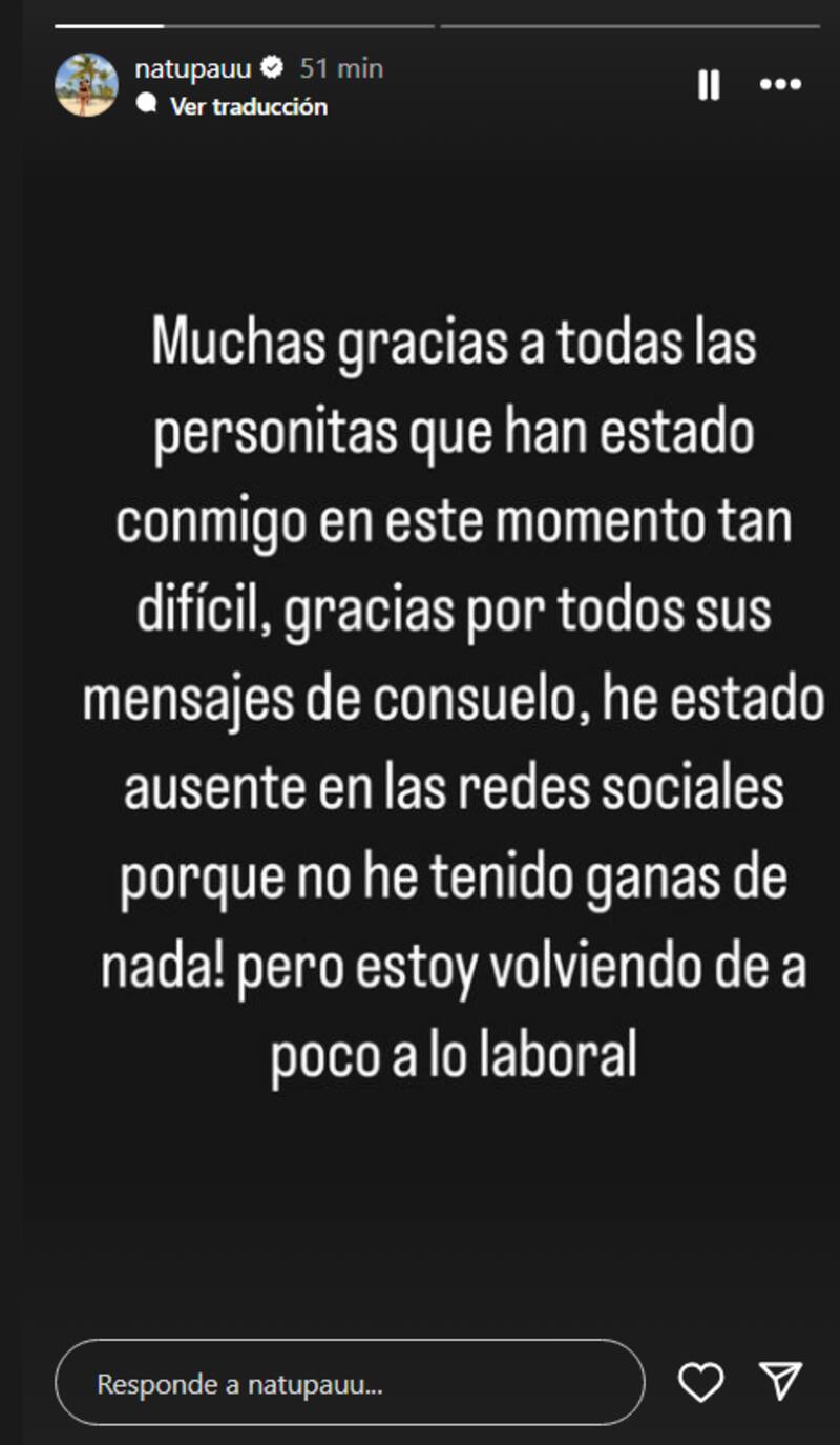 Natu Paulina publicó en redes sociales un mensaje a sus seguidores.