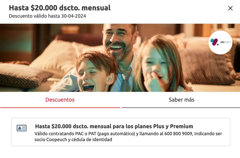Si eres socia o socio de Coopeuch puedes obtener hasta $20.000 de descuento en la mensualidad de VTR. (Foto: captura sitio web de Copeuch)