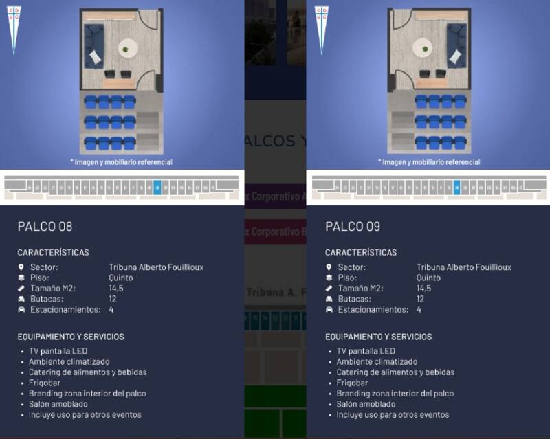 Así serán algunos de los palcos del nuevo San Carlos de Apoquindo.