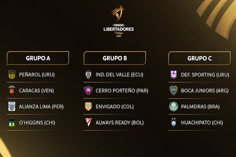 Gráfica con los tres grupos de la Copa Libertadores Sub 20 que se desarrollará entre el 1 y el 16 de julio próximos en Chile.