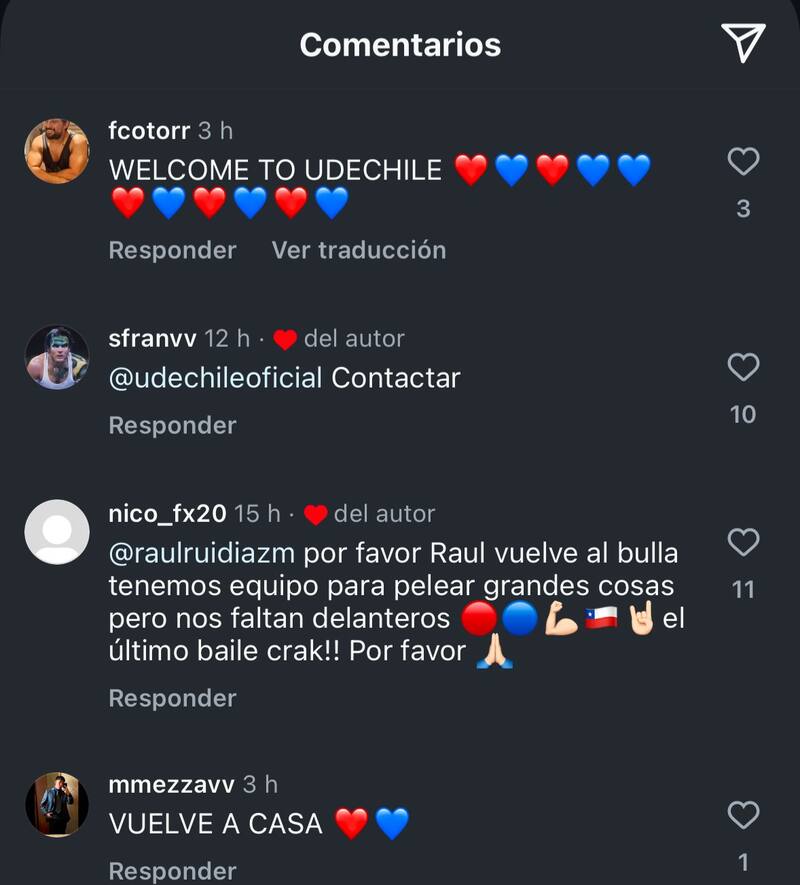 Comentarios de hinchas de la U a Raúl Ruídiaz.