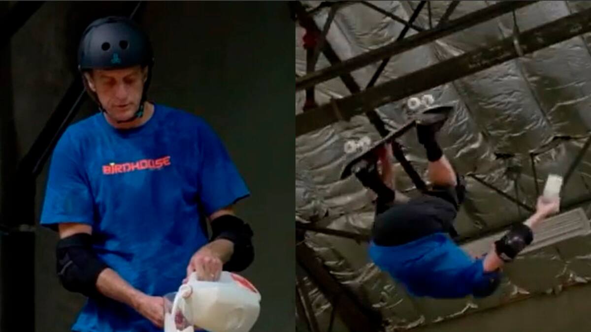 Increíble: La pirueta de Tony Hawk con un vaso de leche