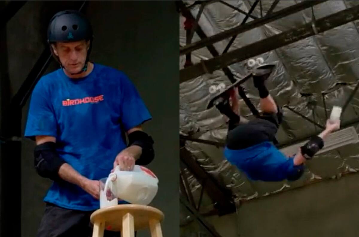 Increíble: La pirueta de Tony Hawk con un vaso de leche