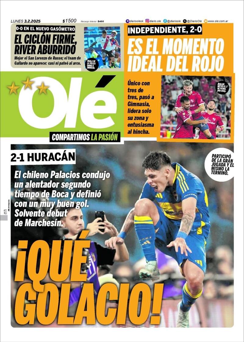 Portada de Olé para Carlos Palacios.