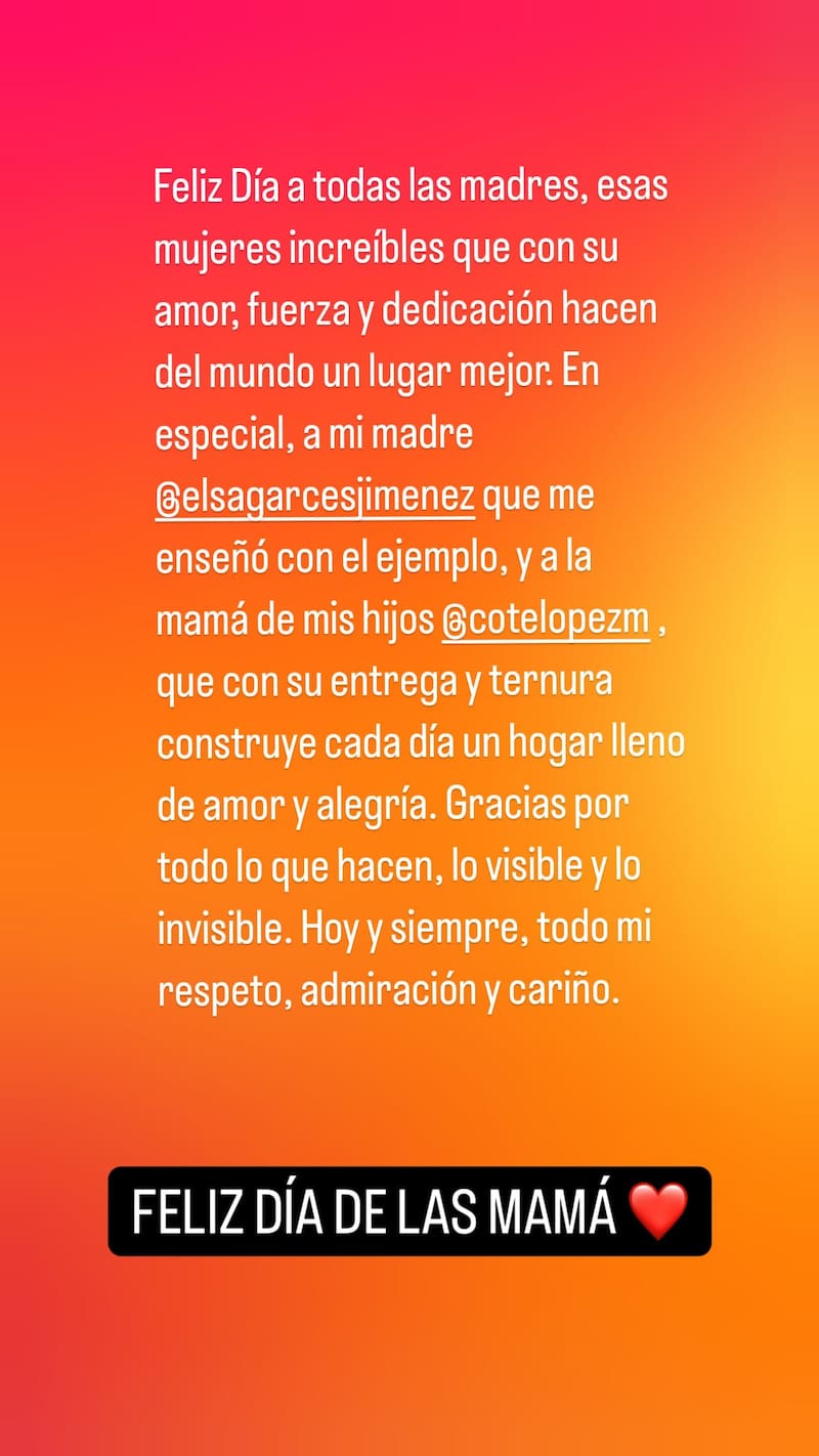 Este fue el mensaje que dejó Luis Jiménez por el Día de la Madre en sus redes sociales.