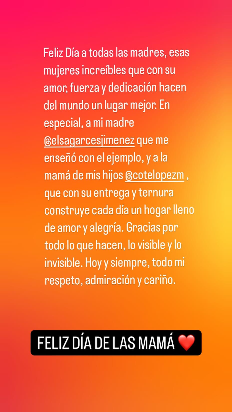 Este fue el mensaje que dejó Luis Jiménez por el Día de la Madre en sus redes sociales.