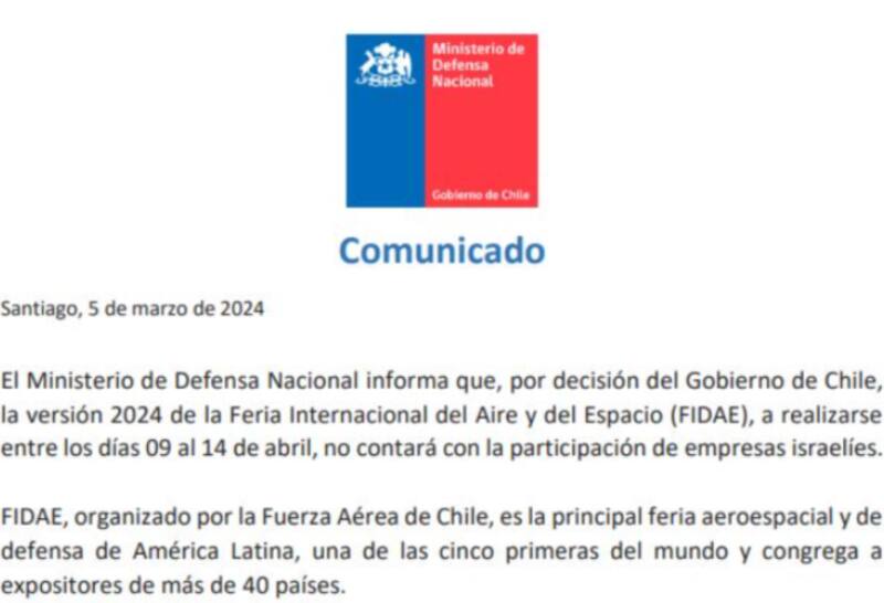 Comunicado del Ministerio de Defensa.