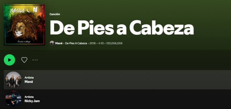 El remix de "De pies a cabeza", al momento de redactar la nota, aún se encuenta en Spotify.