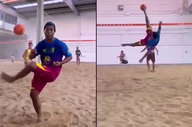 Ronaldinho demostrando su calidad en fútbol-playa. Foto: @10Ronaldinho