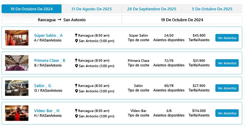 Precios Tren del Recuerdo - 19 de octubre.