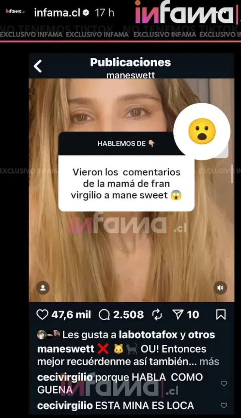 La mamá de Fran Virgilio dejó terribles comentarios a Mane Swett.