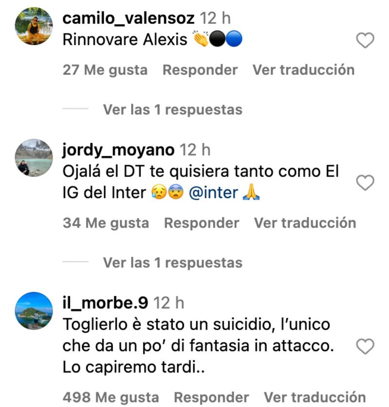 Parte de los elogios de los hinchas italianos a Alexis Sánchez, tras su partido ante Cagliari. (Foto: Instagram @inter).