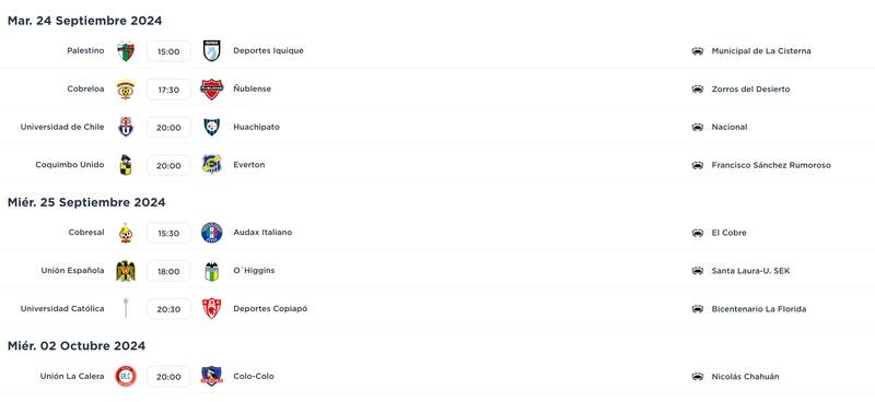 Programación de la fecha 25.