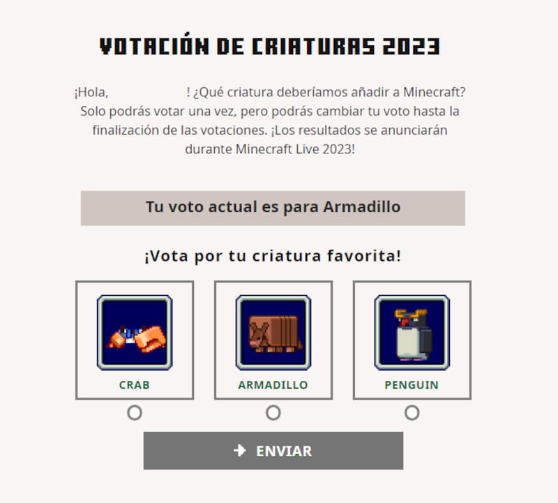 Estos son los mobs entre los que podrás votar este año para que uno se agregado a Minecraft.