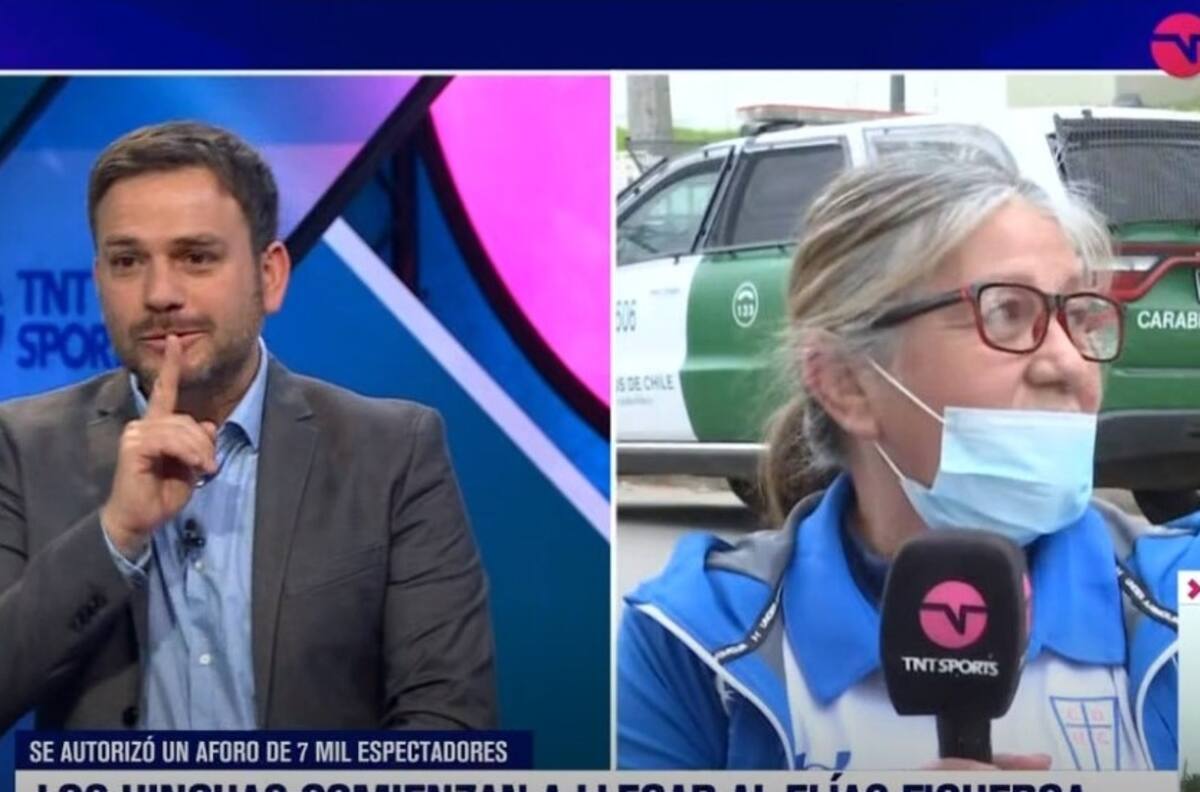 VIDEO| ¡Se quería morir! Abuelita hincha de la UC "echó al agua" al Nacho Valenzuela en vivo