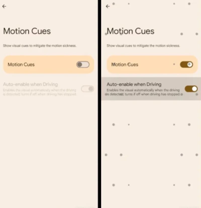 Así luce la función para evitar marearse mientras se está en movimiento.