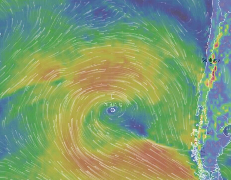 Así se ve el ciclón en la mañana de este martes. Captura: Ventusky