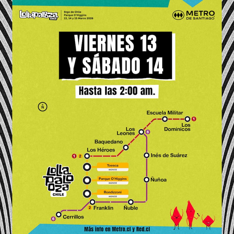 Estaciones de Líneas 1, 2 y 6 se verán beneficiadas por la extensión horaria. Foto: Metro de Santiago vía X.