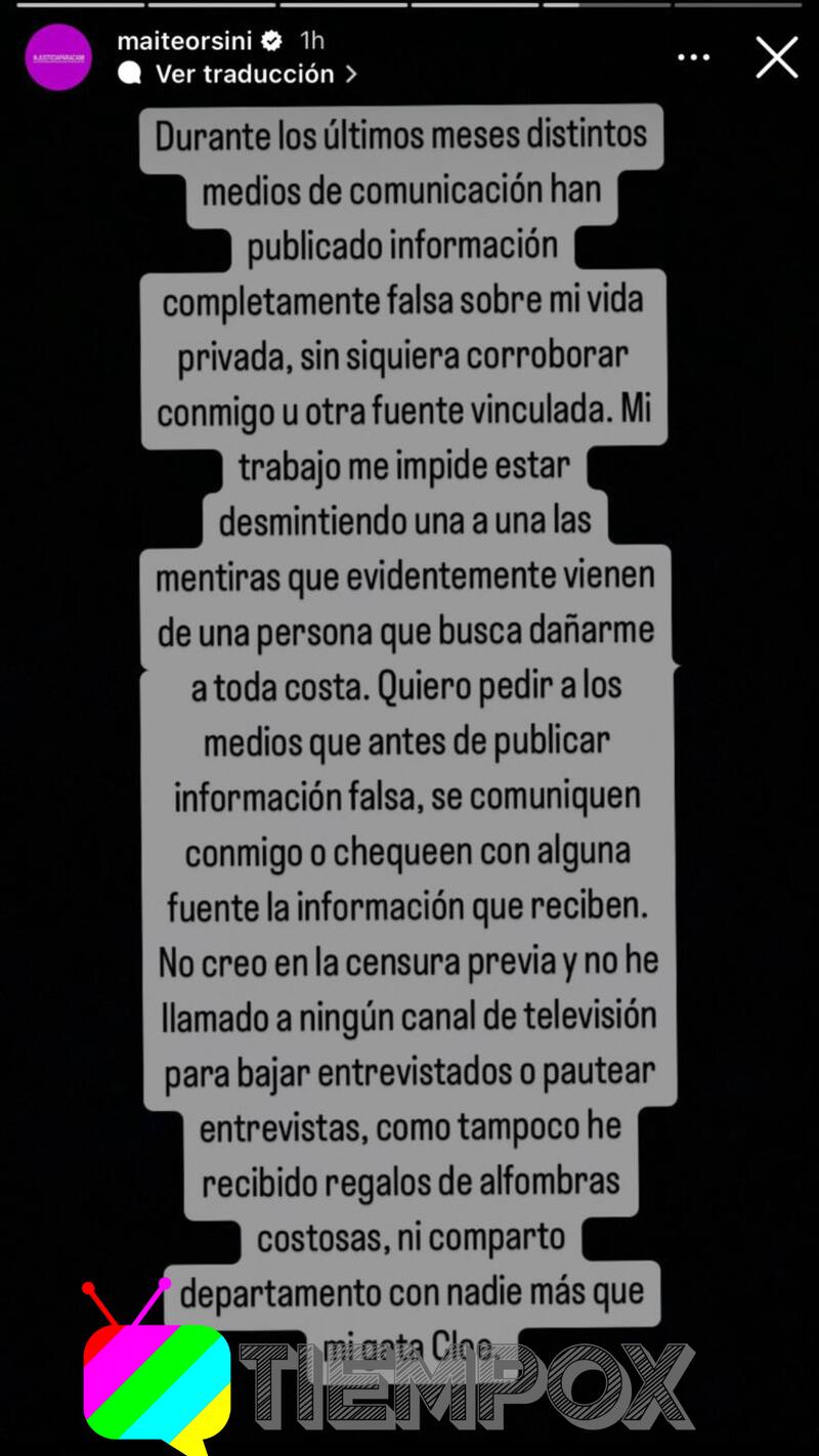 Historia de Instagram de Maite Orsini