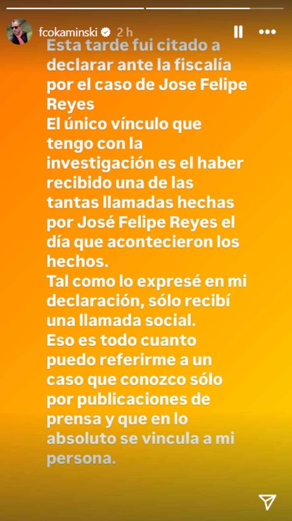Comunicado emitido por el animador en sus historias de Instagram.