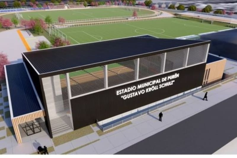 La maqueta del Estadio Municipal de Purén antes de la inauguración.