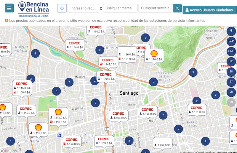 Es recomendable visitar diariamente el sitio web donde se puede cotizar el precio de los combustibles. Foto: bencinaenlinea.cl