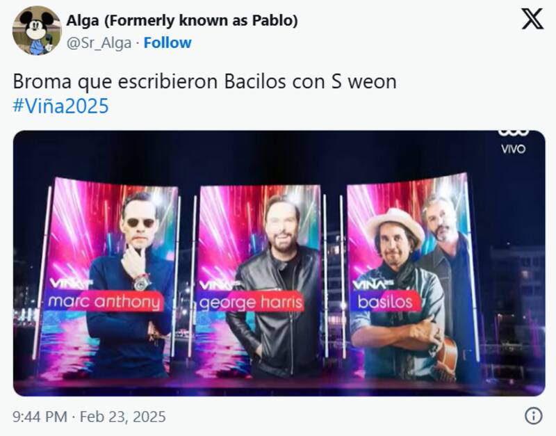 se mostraron molestos al notar la falta de ortografía en el nombre del dúo argentino Bacilos en las gráficas del Festival de Viña 2025.