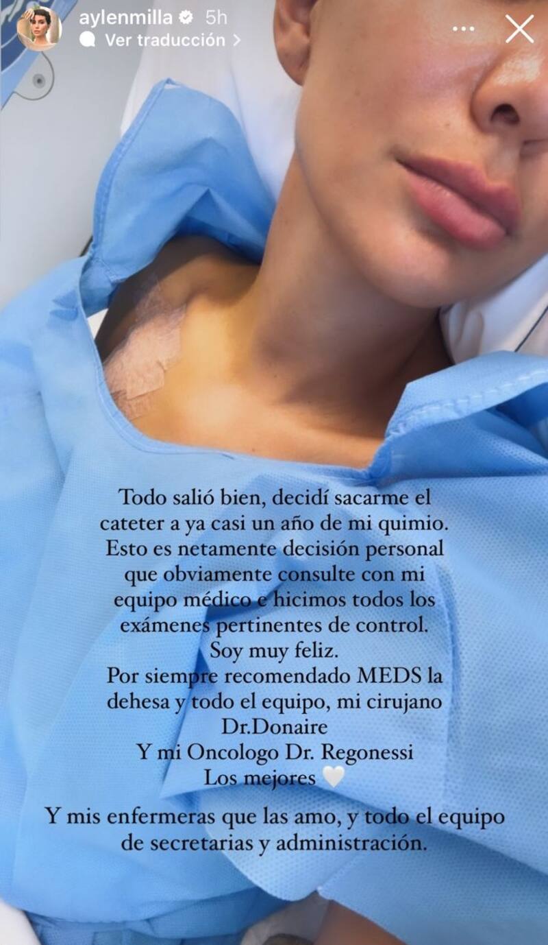 Aylén Milla se sacó su cateter.