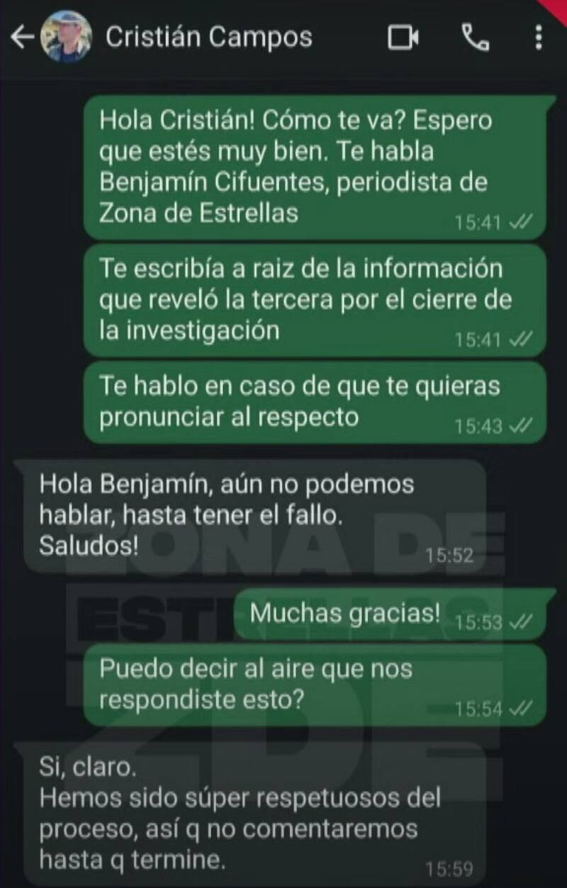El programa de espectáculos compartió en vivo la conversación con Cristián Campos.