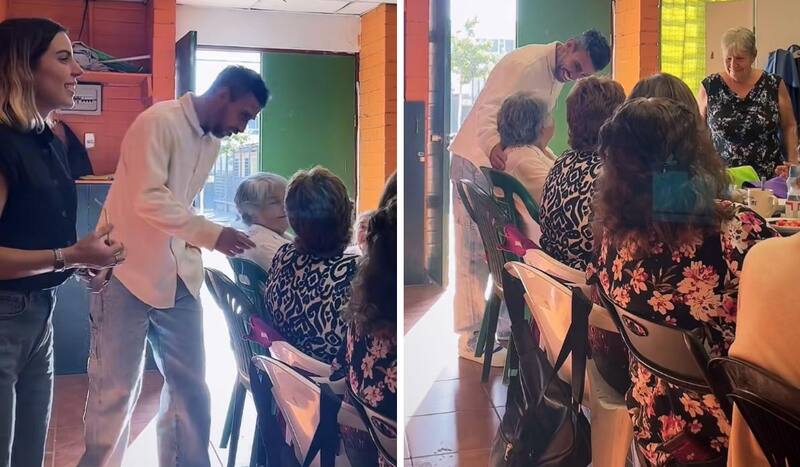 Maite Orsini y Jorge Valdivia visitan club de adultas mayores.