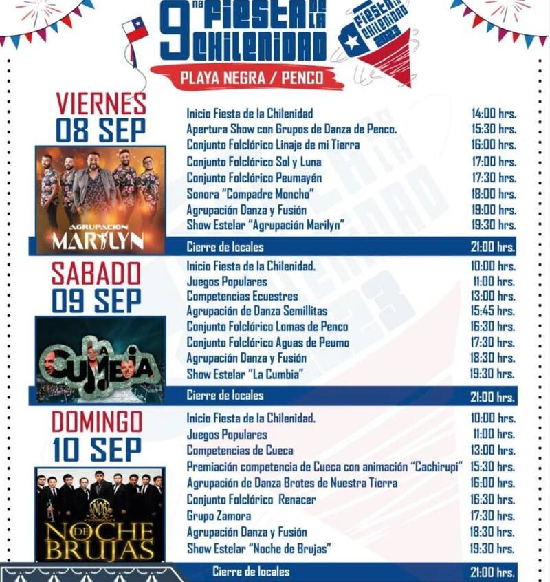 Las Fiesta de la Chilenidad durante tres días reúne show musicales, gastronomía y juegos típicos de Fiestas Patrias.