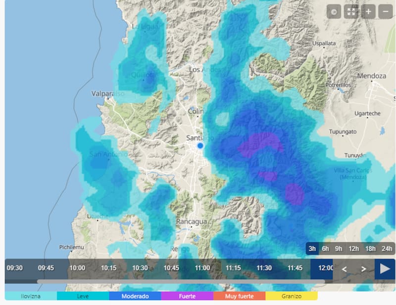 Así se ve la RM con el actual sistema frontal. Créditos: Meteoblue.