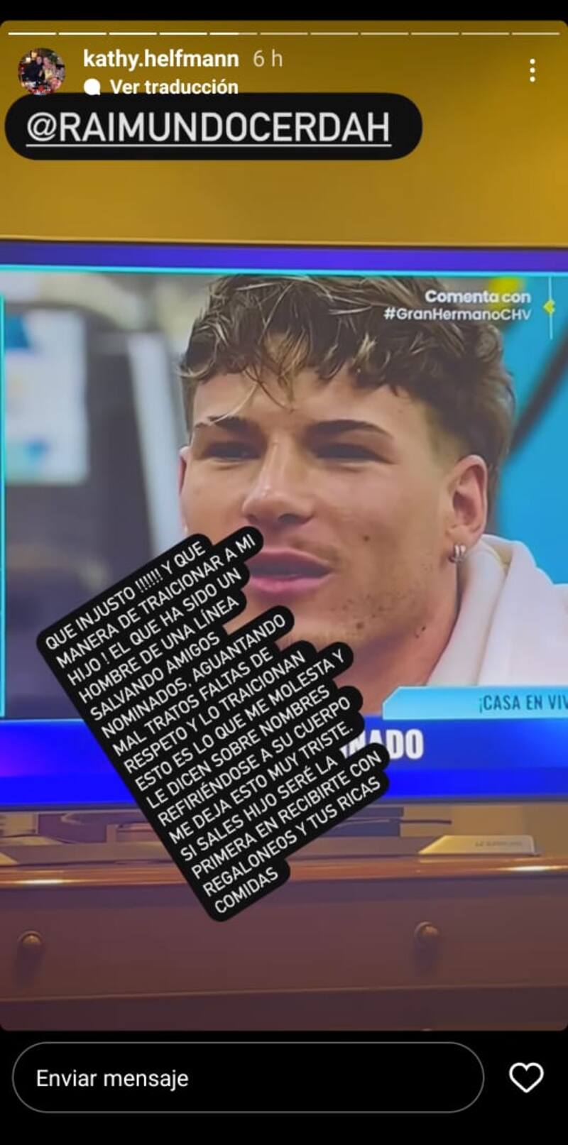 Críticas de la madre de Raimundo Cerda.