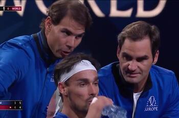 Como nunca los viste: Nadal y Federer aconsejan a Fognini en la Laver Cup