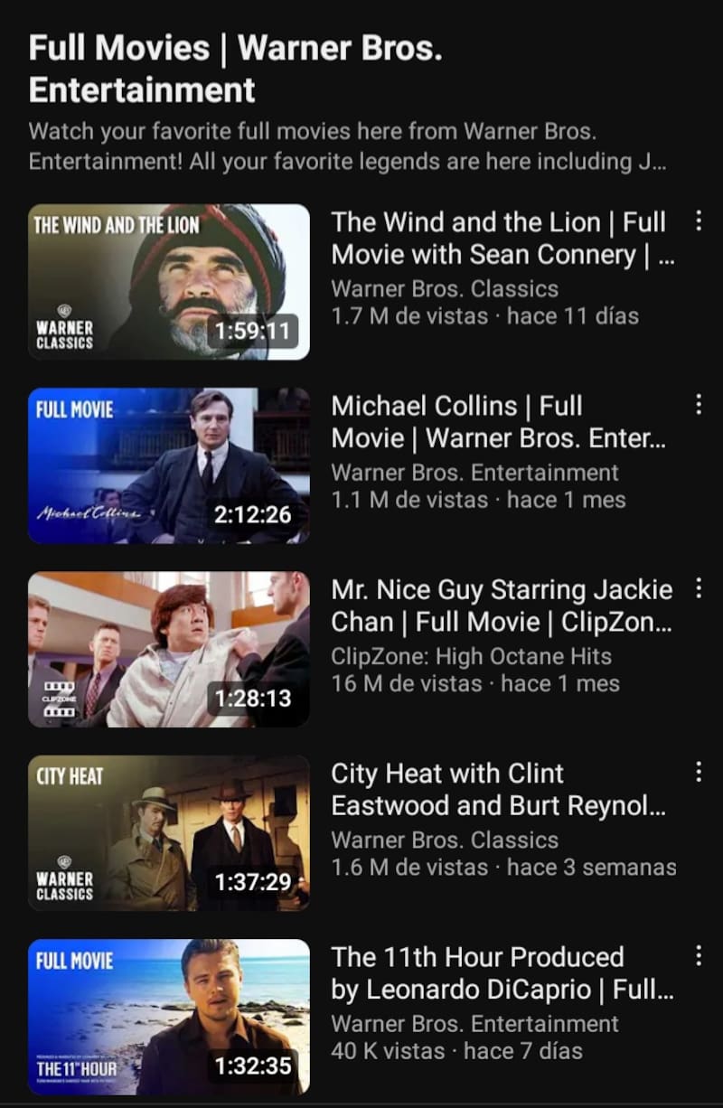 El estudio de cine tiene más de veinte películas disponibles en YouTube gratuitamente.