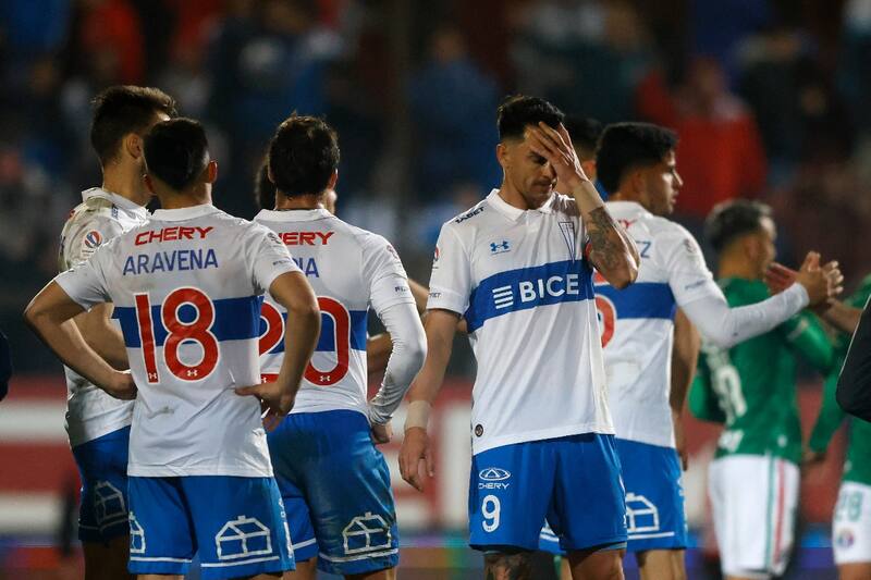 Jugadores de la UC se lamentan tras caer ante Audax Italiano.