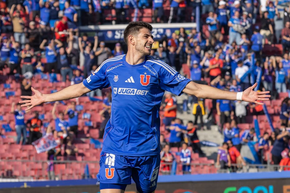 Lucas Di Yorio celebra su gol en el duelo de U. de Chile frente a O'Higgins por la Liga de Primera 2025. Foto: Felipe Escobedo