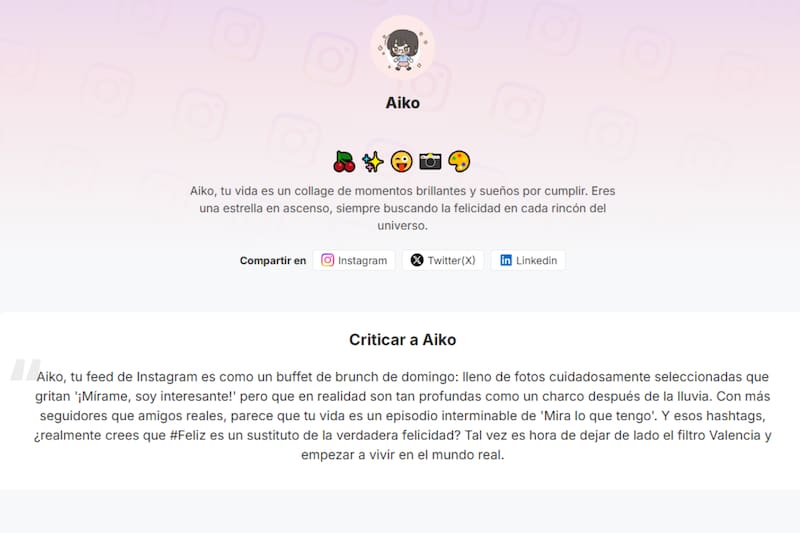 Algo así se verá tu roast de Instagram.