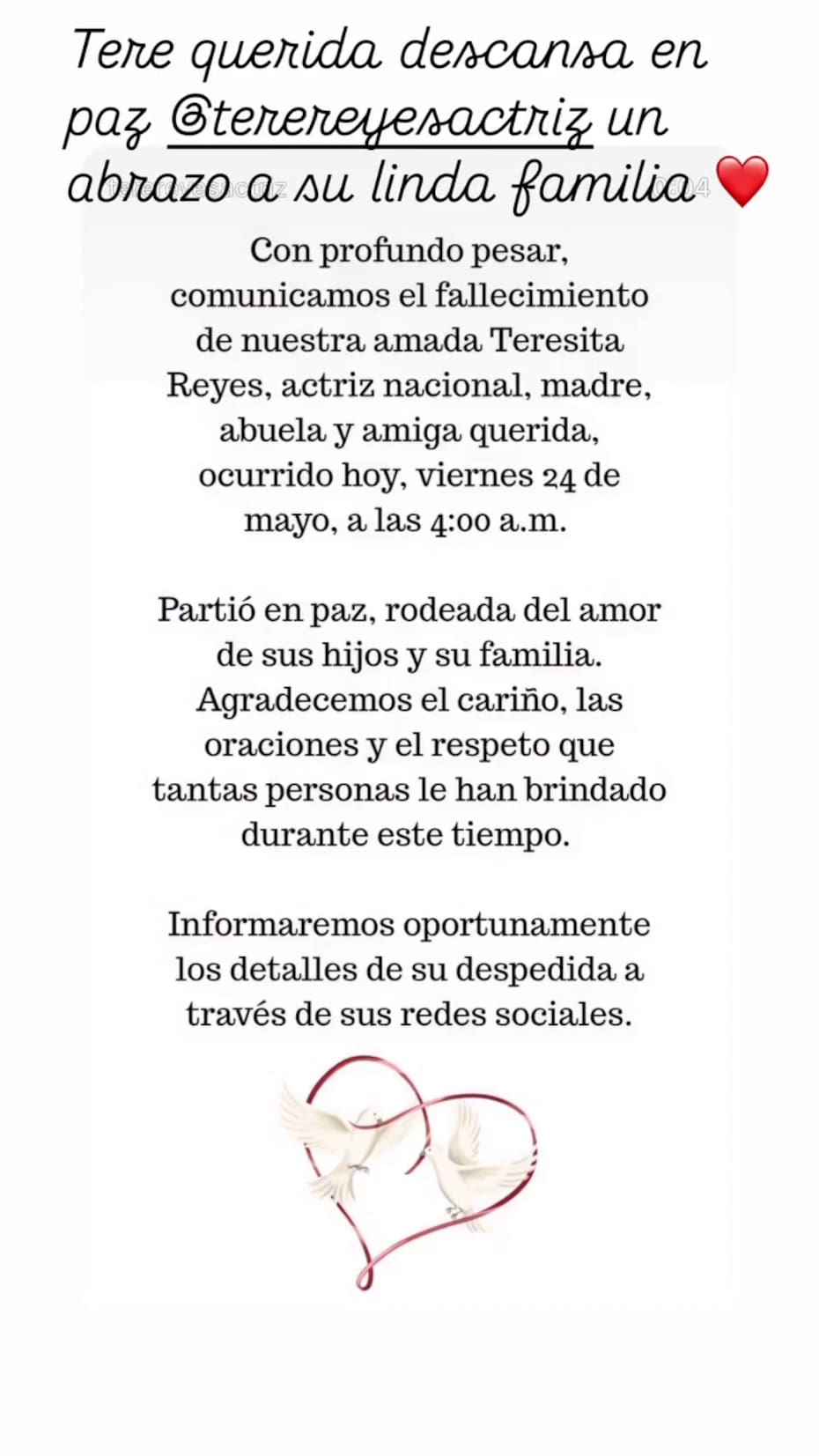Historia en Instagram del rostro de Canal 13.