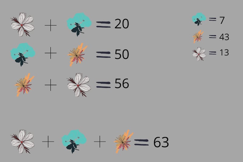 desafío matemático donde hay que encontrar el valor numérico de las flores.