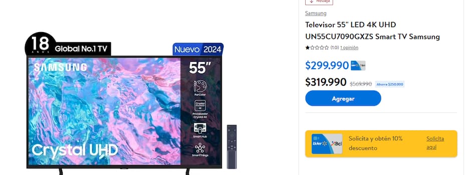 tiene este Smart TV de 55 pulgadas en oferta.