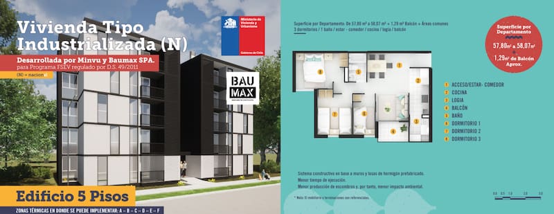 Cada departamento cuenta con un balcón de 1,29 m2.