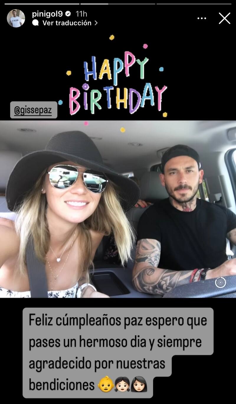 El saludo de Mauricio Pinilla para Gissella Gallardo. Foto: Instagram.