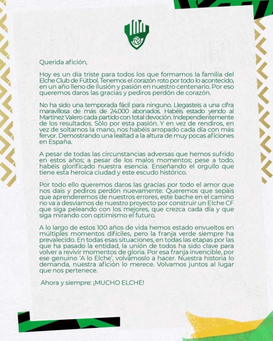 Elche consumó el sexto descenso de la primera división de España