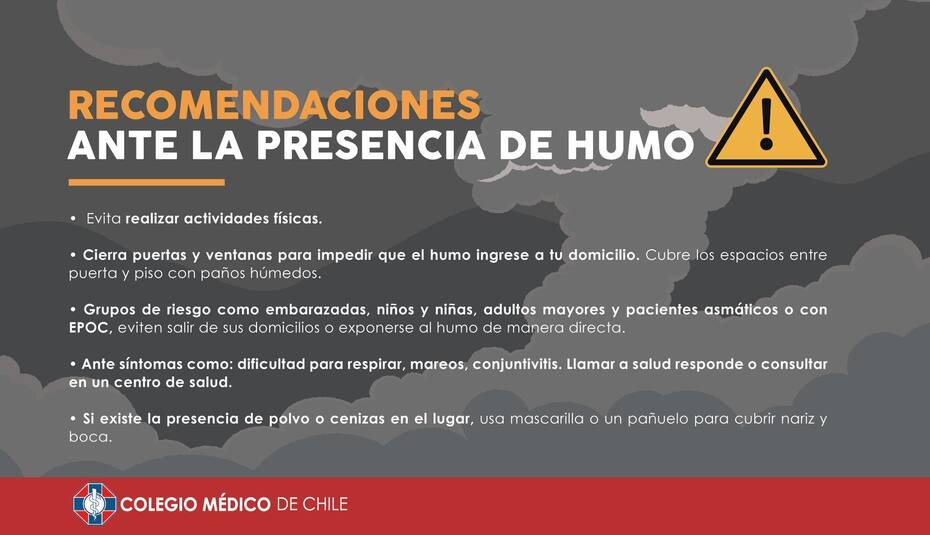 Estas son las recomendaciones que entregó el Colegio Médico de Chile ante la presencia de humo.