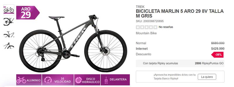 Bicicleta Marlin 5 en Ripley - Aro 29.