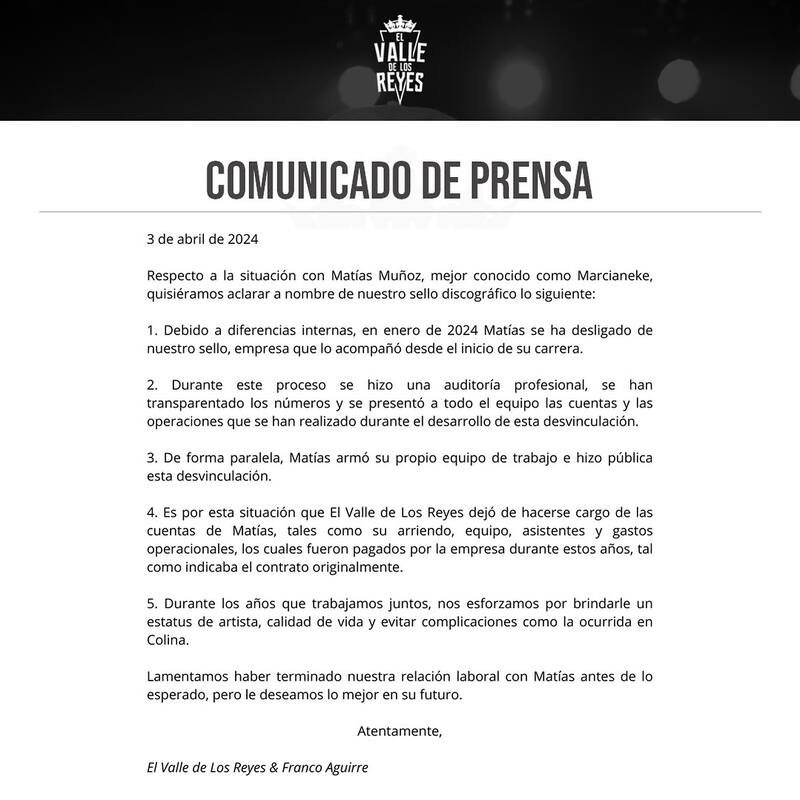 Marcianeke habría terminado en enero su relación con su mánager.