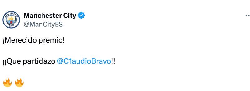 El posteo con el que Manchester City felicitó a Claudio Bravo.