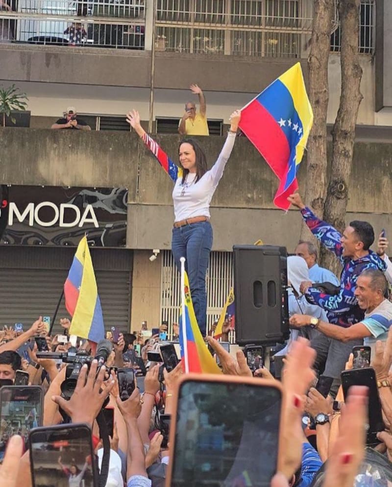 lideró las manifestaciones de este 9 de enero, luego de permanecer por meses en la clandestinidad. Créditos: @mariacorinamachado.